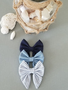 Sailor Bow ~ Nautical Light blue jean